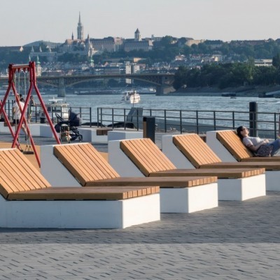Benches and deck chairs, Budapest quay